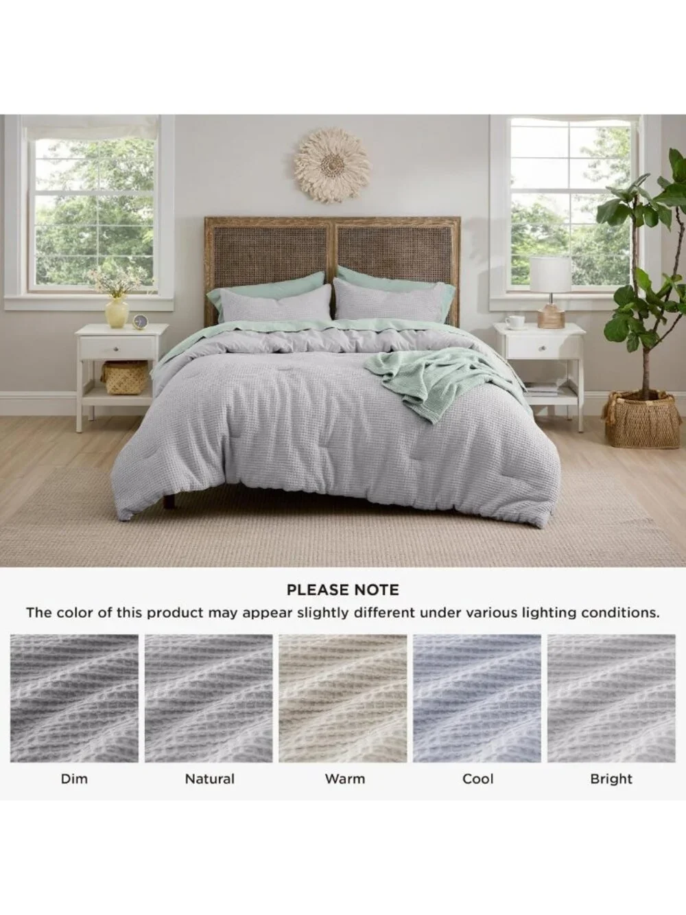 Cozy King Size Waffle Comforter Set, Soft Cotton, Stylish Grey Bedding